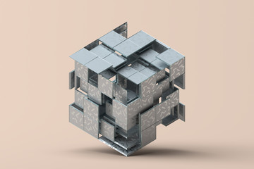Wall Mural - abstract 3d rendering of geometric shapes. composition with squares. cube design. modern background 