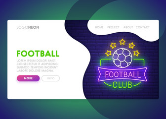 Wall Mural - Colorful Landing Page. Mock up website. Home Page. Web banner templates. Social media, mobile app. Theme Football club.  Neon sign style. Football champion. Vector illustration