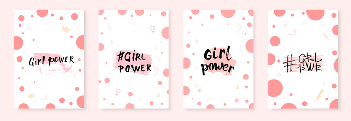 Wall Mural - Collection of Girl power lettering cards. Vector illustration.