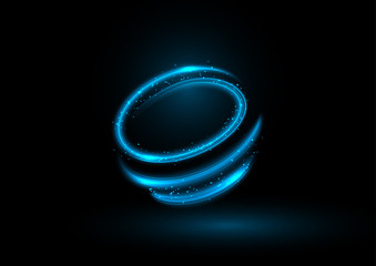 Wall Mural - blue neon sound rings