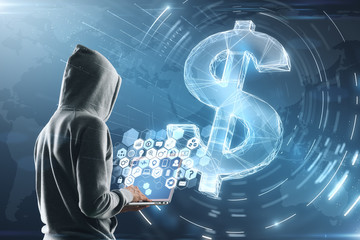 Wall Mural - hacker with laptop and dollar sign