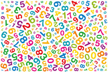 Twisted Colored Numbers. Randomly Distributed Numerals. Symbol Image For Numerology Or Flood Of Data. One To Zero Disorganized Of Different Sizes And Angles. Illustration On White Background. Vector.