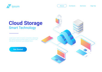 Canvas Print - isometric flat cloud hosting network vector. online storage