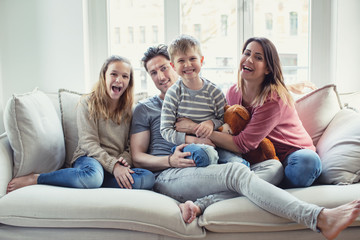 Poster - happy family,dad,mom, sister and brother