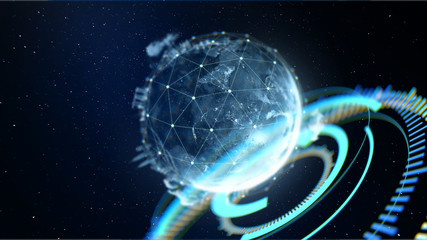 Canvas Print - Abstract globe with connected dots wireless communication network on space . Global business concept . 3d rendering