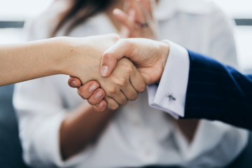 Business people shaking hands together. Business executives ideas to congratulate the success deal contract