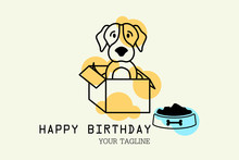Beagle Standing Greeting Card For Birthday With A Cute Pug. Cartoon Dog Vector Illustration For A Postcard Or Poster.