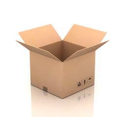 Sticker - open cardboard box concept  3d illustration