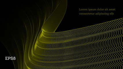 Wall Mural - Abstract Three Dimensional Gold Linear Texture on Black Background. Aspect Ratio 16:9. EPS 8 Format.