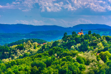 Zagorje Hill Chapel View. / Scenic View At Small Picturesque Chapel On Top Of Hill In Zagorje Region, Croatia.