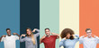 Group of people over vintage colors background smiling confident showing and pointing with fingers teeth and mouth. Health concept.