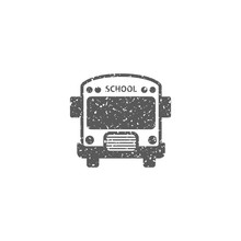 School Bus Icon In Grunge Texture. Vintage Style Vector Illustration.