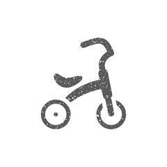 Wall Mural - Kids tricycle icon in grunge texture. Vintage style vector illustration.