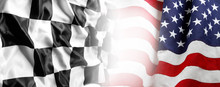USA America Flag And Checkered Racing Flag