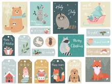 Christmas Set, Hand Drawn Animals And Elements.