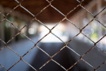 Wire fence close up. Modern decoration.