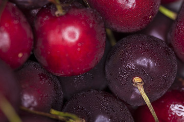 Group of tasty fresh red cherries, macro