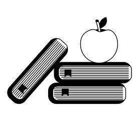 Canvas Print - school books and apple symbol vector illustration black and white