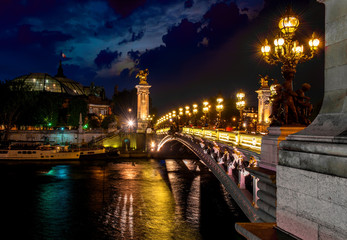 Wall Mural - night over bridge alexandre iii
