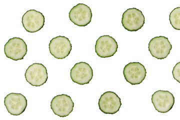 Wall Mural - cucumber slices isolated. sliced cucmber background on white. pices of vegetable