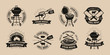 BBQ, barbecue, grill logo or icons. Labels for the menu of restaurant or cafe. Vector illustration