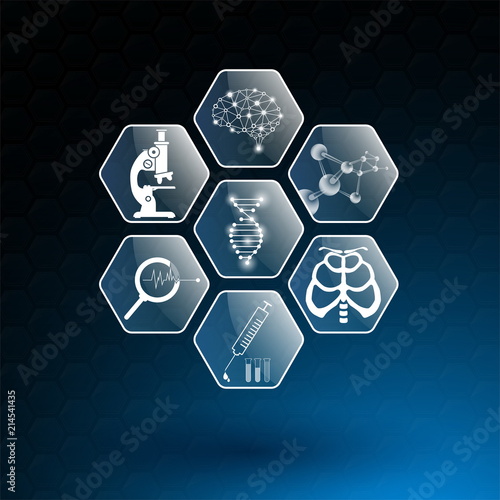 Abstract Background Technology Concept And Icon In Blue Light Brain And Human Body Heal Technology Modern Medical Science In Future And Global International Medical With Tests Analysis Clone Dna Human Buy This Stock