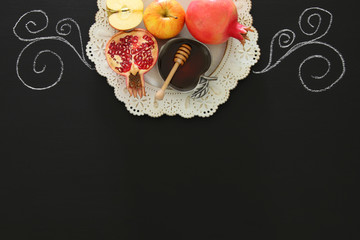 Rosh hashanah (jewish New Year holiday) concept. Traditional symbols.