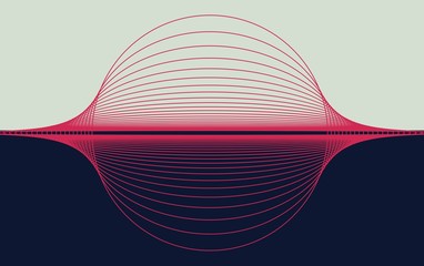 abstract illustration with horizon trapped in a bubble in red