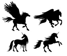 Silhouettes Of Mythical Horses - Vector Illustration
