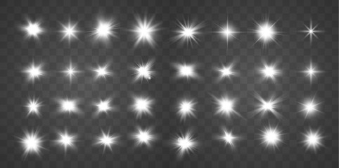 Wall Mural - set of glowing lights effects isolated on black background. glow light effect. star burst with spark