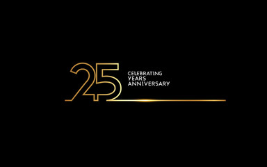 25 years anniversary logotype with golden colored font numbers made of one connected line, isolated 