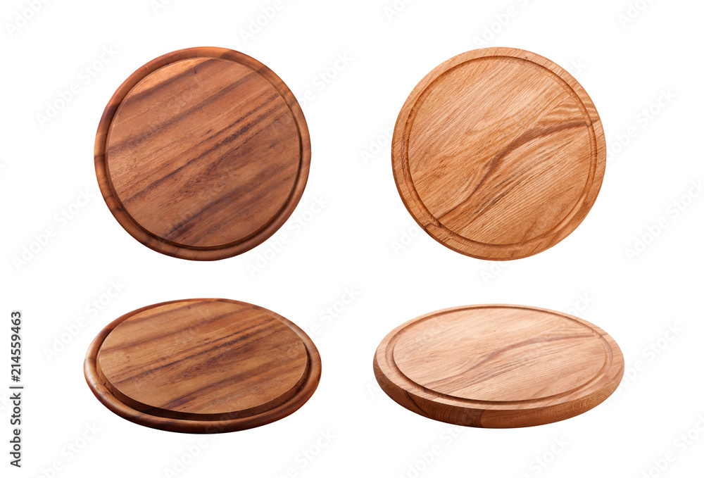 Pizza board isolated on white. Top view mock up - obrazy, fototapety, plakaty 