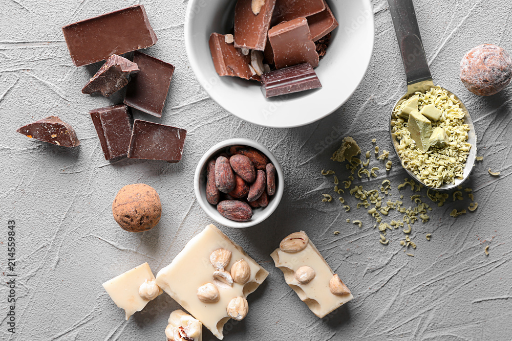 Composition with chocolate on textured background