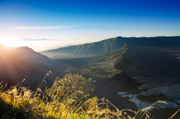 Mount Bromo volcanoes at sunrise in Bromo Tengger Semeru National Park, East Java, Indonesia