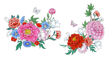  2 bouquets with flowers in Chinese style.

