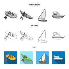 Poster - A rubber fishing boat, a kayak with oars, a fishing schooner, a motor yacht.Ships and water transport set collection icons in flat,outline,monochrome style vector symbol stock illustration web.