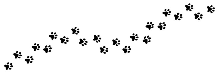 paw vector foot trail print of cat. dog, puppy silhouette animal diagonal tracks for t-shirts, backg