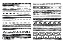 African, Tribal, Ethnic Vector Pattern Brushes. Vector Design Elements, Tribal Geometric Ornament, Frames, Borders