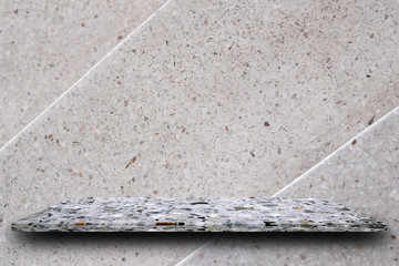 Wall Mural - Empty top of polished terrazzo stone shelves on terrazzo background, product display, you can put product on shelves.