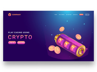 Canvas Print - responsive landing page design with isometric slot machine and crypto coins.
