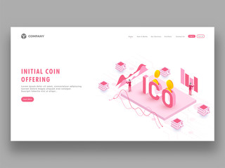 Wall Mural - ico (initial coin offering) concept with isometric view of tiny people or employee observe the hike 