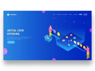 Wall Mural - money exchange concept of cryptocurrency to ico token, responsive landing page design for website.