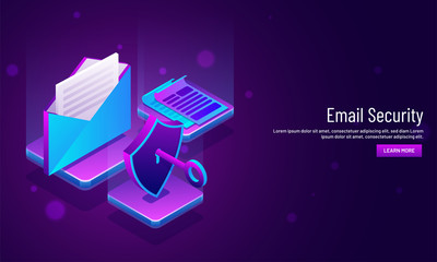 Wall Mural - internet security concept based, isometric illustration of mail envelope with firewall and security 