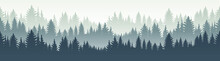 Seamless Forest Landscape. Vector Illustration. Layered Trees Background. Outdoor And Hiking Concept.