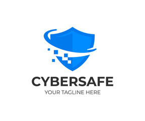Wall Mural - cyber security shield logo design. information and network protection vector design. internet safety