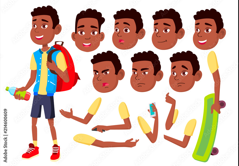 Boy, Child, Kid, Teen Vector. Happy Childhood. Afro American, Black ...