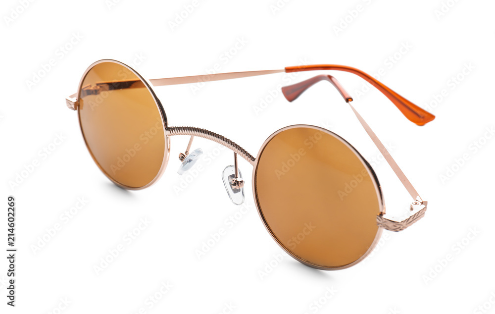 Stylish sunglasses on white background