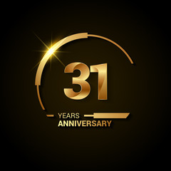 Wall Mural - 31 Years Anniversary Celebration Logotype. Golden Elegant Vector Illustration with Half Circle, Isolated on Black Background can be use for Celebration, Invitation, and Greeting card