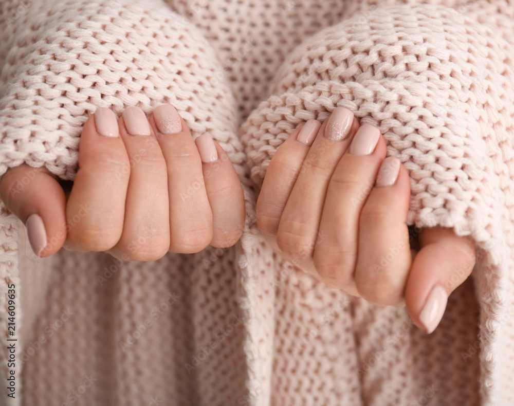 Young woman with beautiful manicure, closeup