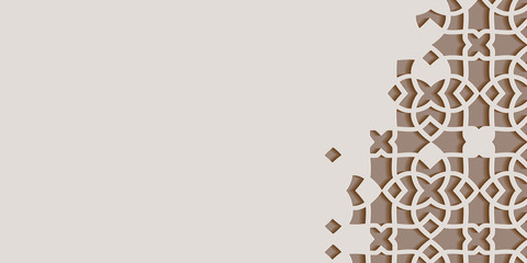 Arabic arabesque design greeting card for Ramadan Kareem.Islamic ornamental monochrome detail of mosaic.Vector illustration.